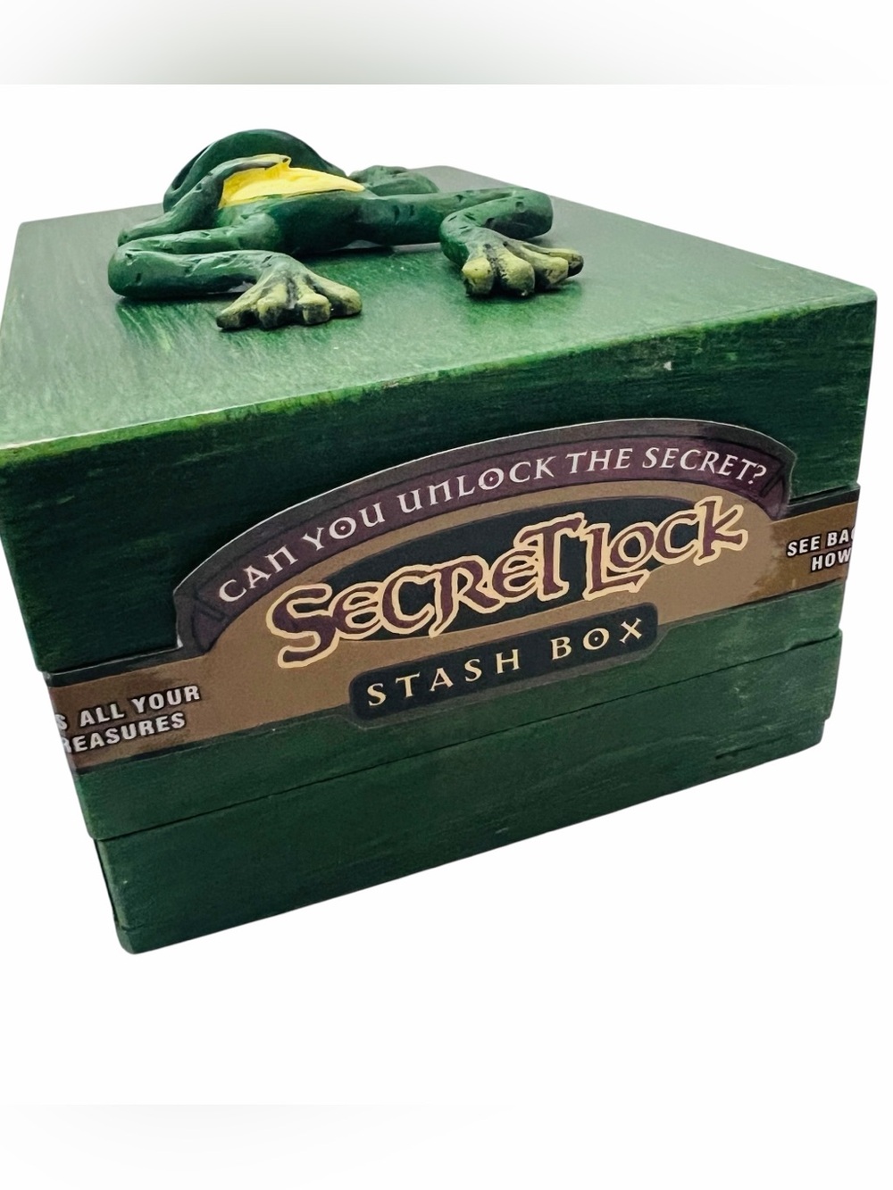 Secret Stash Wood Green Frog Decorative Box
